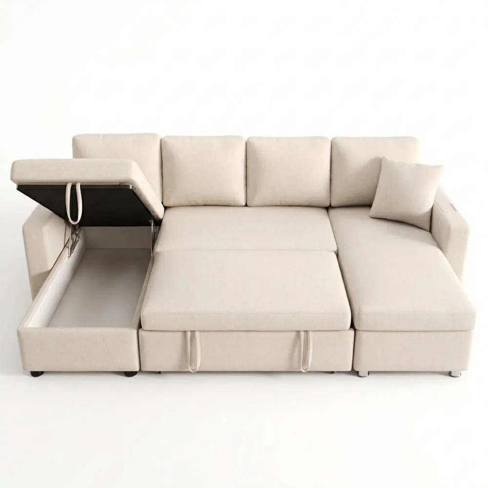 Sofá Cama Modular en Forma de L con Capacidad de Almacenamiento, Chaise Longue Intercambiable-Traumblicks