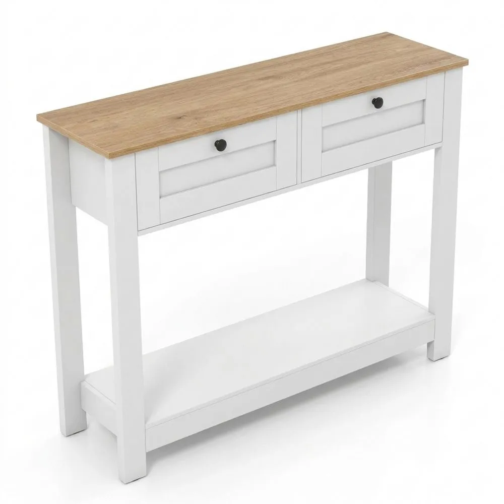 Consola de pasillo con 2 cajones y estante abierto, mesa auxiliar con kits anti-vuelco-Traumblicks