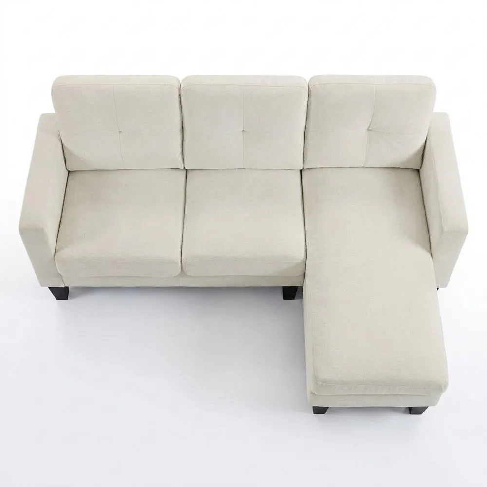 Sofá Chaise Longue Reversible de 3 Plazas en Chenilla Crema-Traumblicks