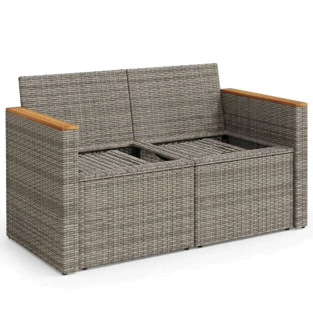 Sofá exterior 2 plazas ratán sintético gris con almacenamiento