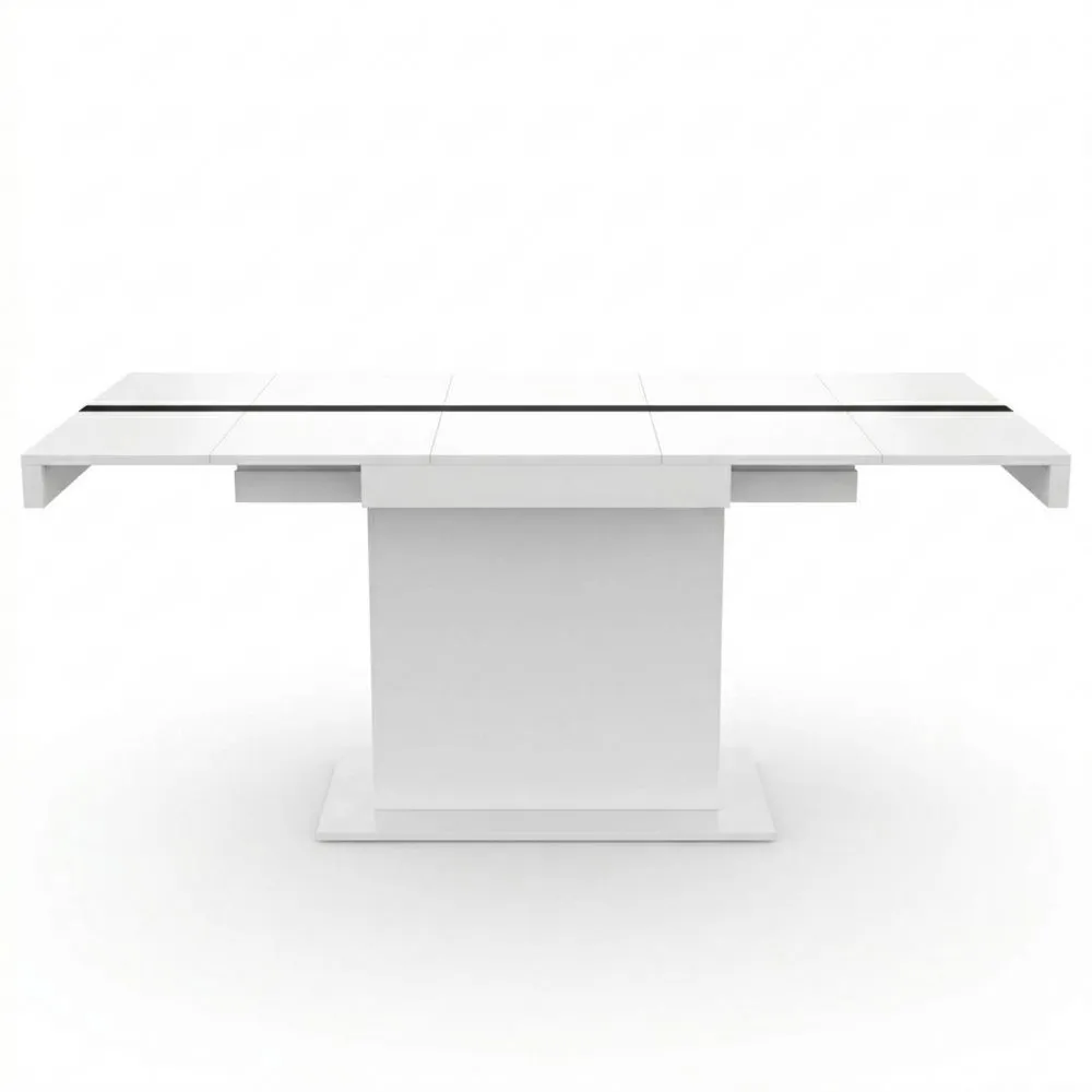 Mesa de comedor extensible rectangular para 6-10 personas, banda central blanca y gris 160-200 cm