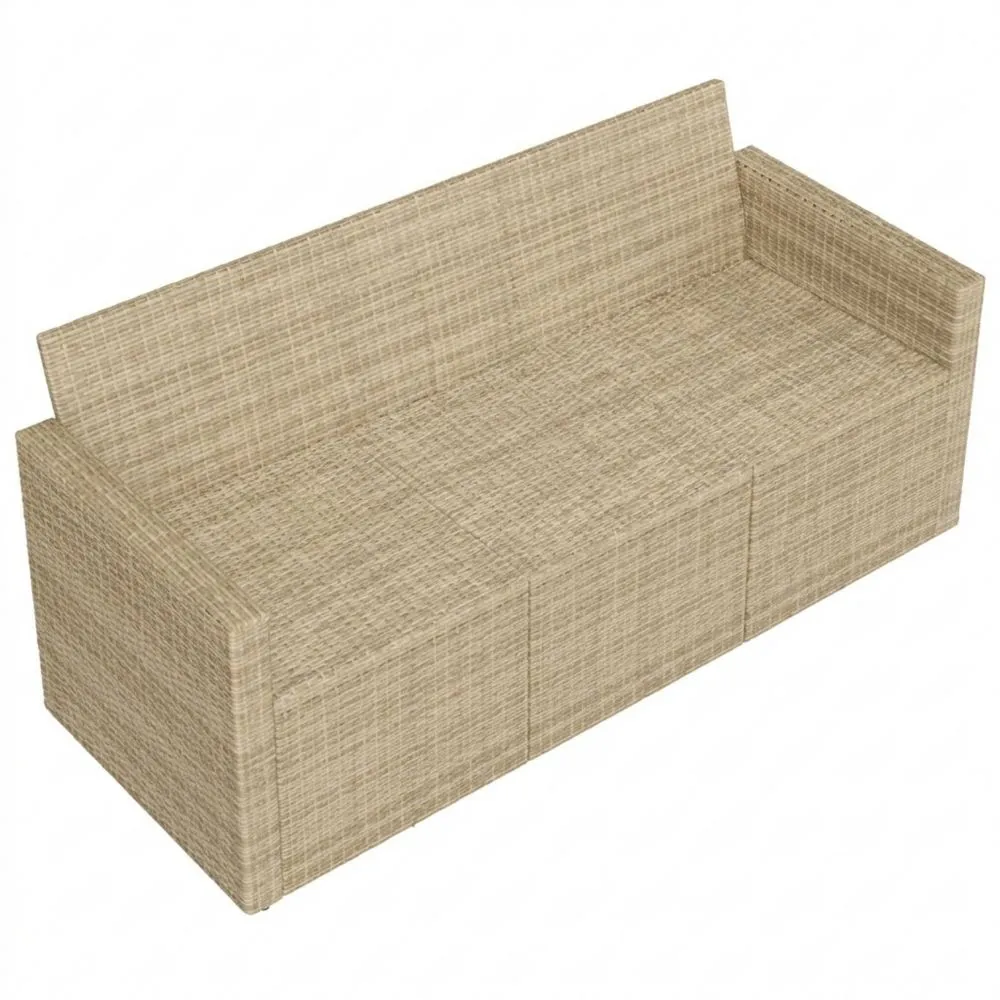 Sofá de Jardín 3 Plazas con Cojines de Ratán Sintético Beige