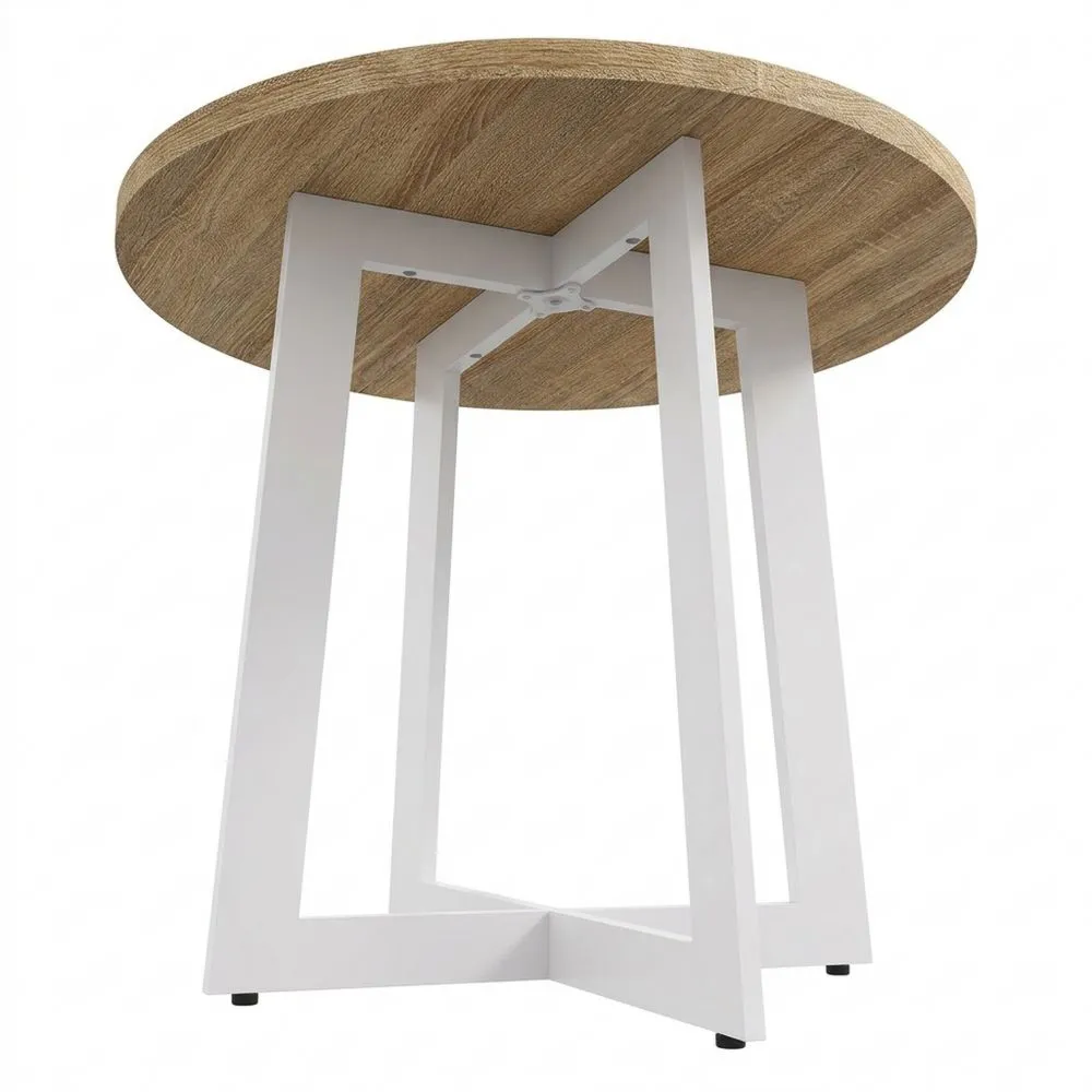 Mesa de Comedor Redonda para 4 Personas con Tapa de Madera y Base de Acero