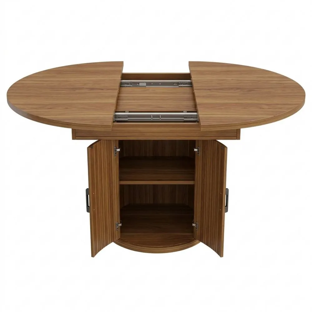Mesa de comedor extensible redonda, 118-158 cm, 4-6 personas, nogal
