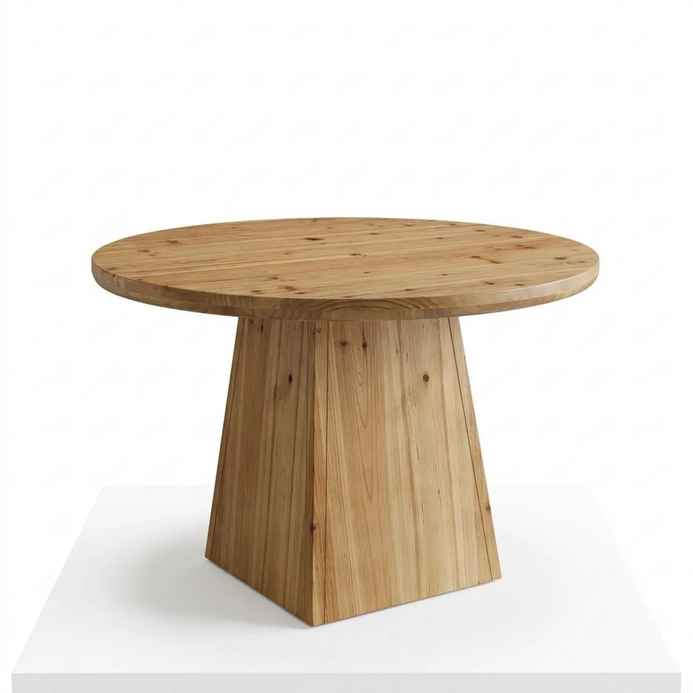 Mesa de Comedor Redonda de Madera para 4-6 Personas, Mesa de Cocina Industrial con Pie de Columna, Diámetro 100cm para Comedor y Sala