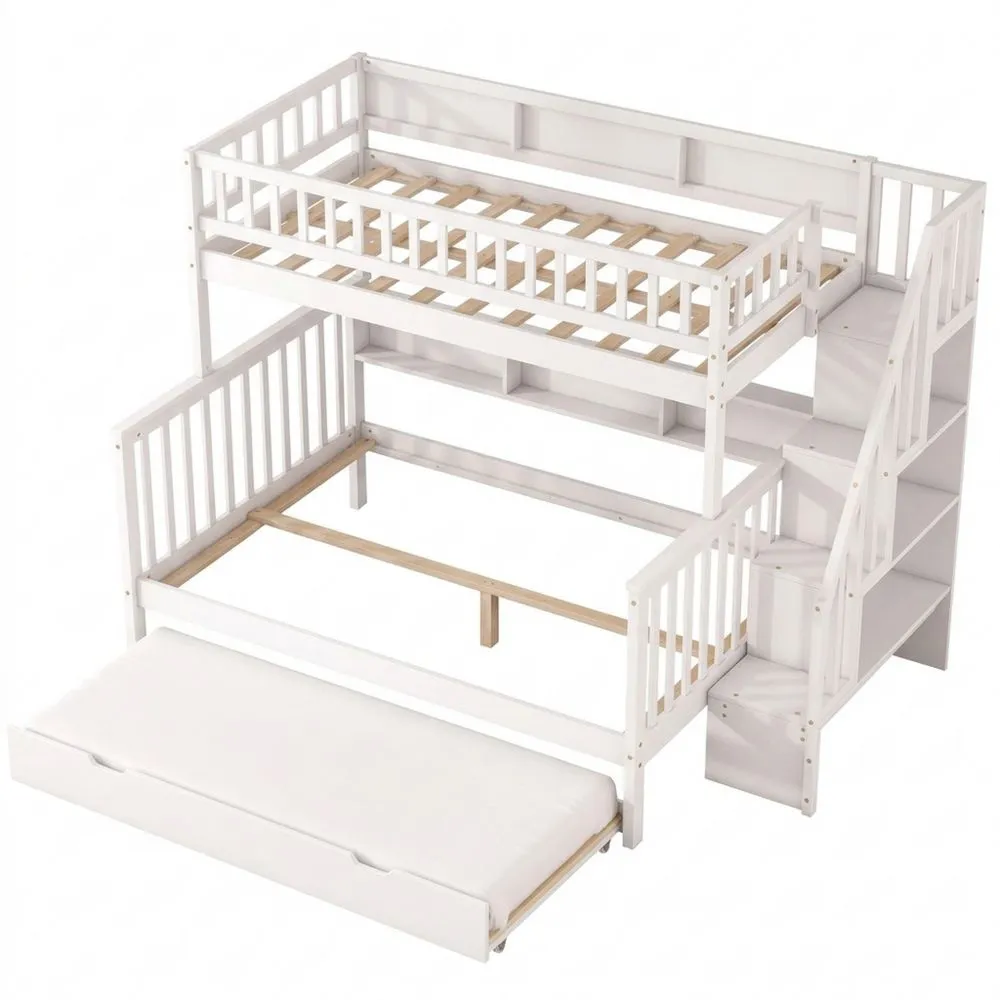 Cama Nido de Madera Maciza con Escalera de Seguridad y Somier 90 x 200/140 x 200 cm