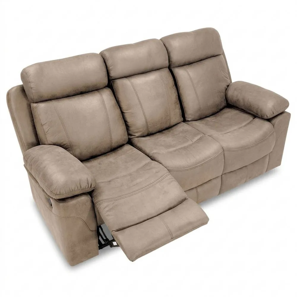 Sofá 3 Plazas con Reclinable y Asiento de Descanso en Color Cemento