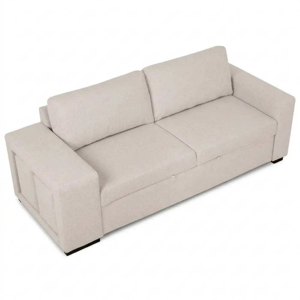Sofá Cama de 3 Plazas con 2 Pufs – Sistema de Cama Integrado, Cojines Sueltos – Tela de Poliéster – Estilo Moderno – Beige