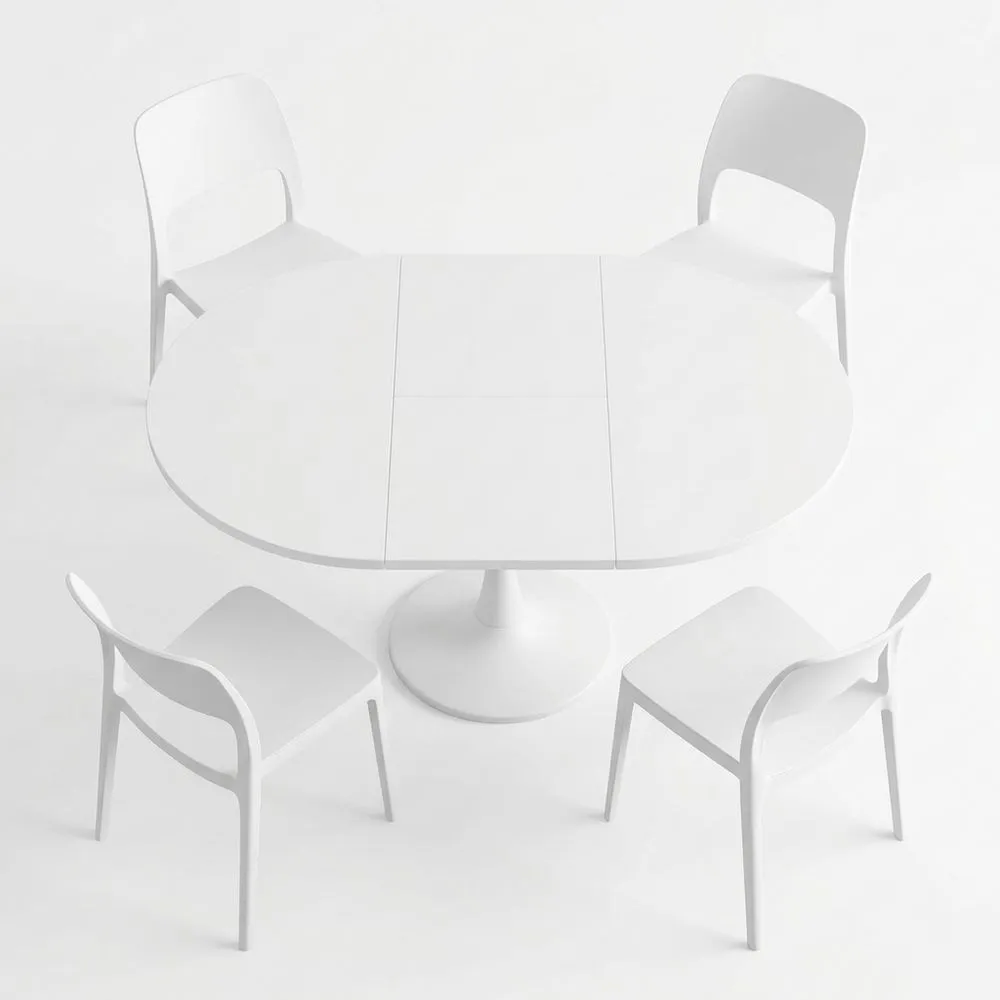 Mesa de comedor redonda extensible blanca para 4-6 personas