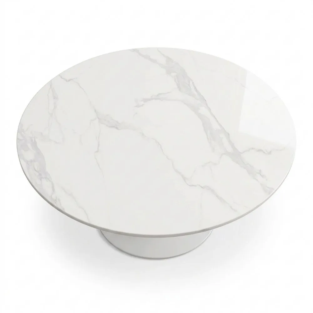 Mesa Redonda de Piedra Sinterizada 80cm Resistente al Calor y al Agua para Interior y Exterior