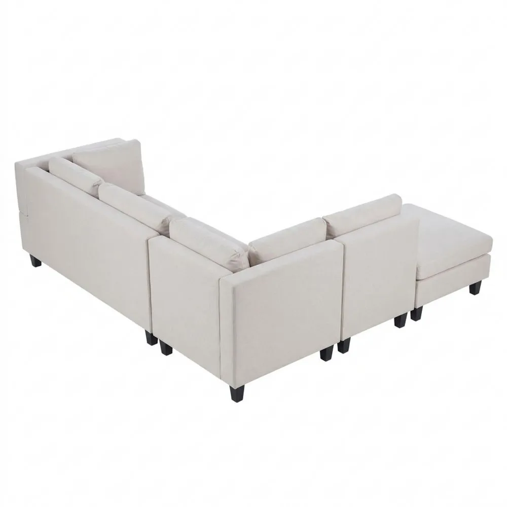 Sofá modular esquinero 4 plazas tapizado tela beige claro
