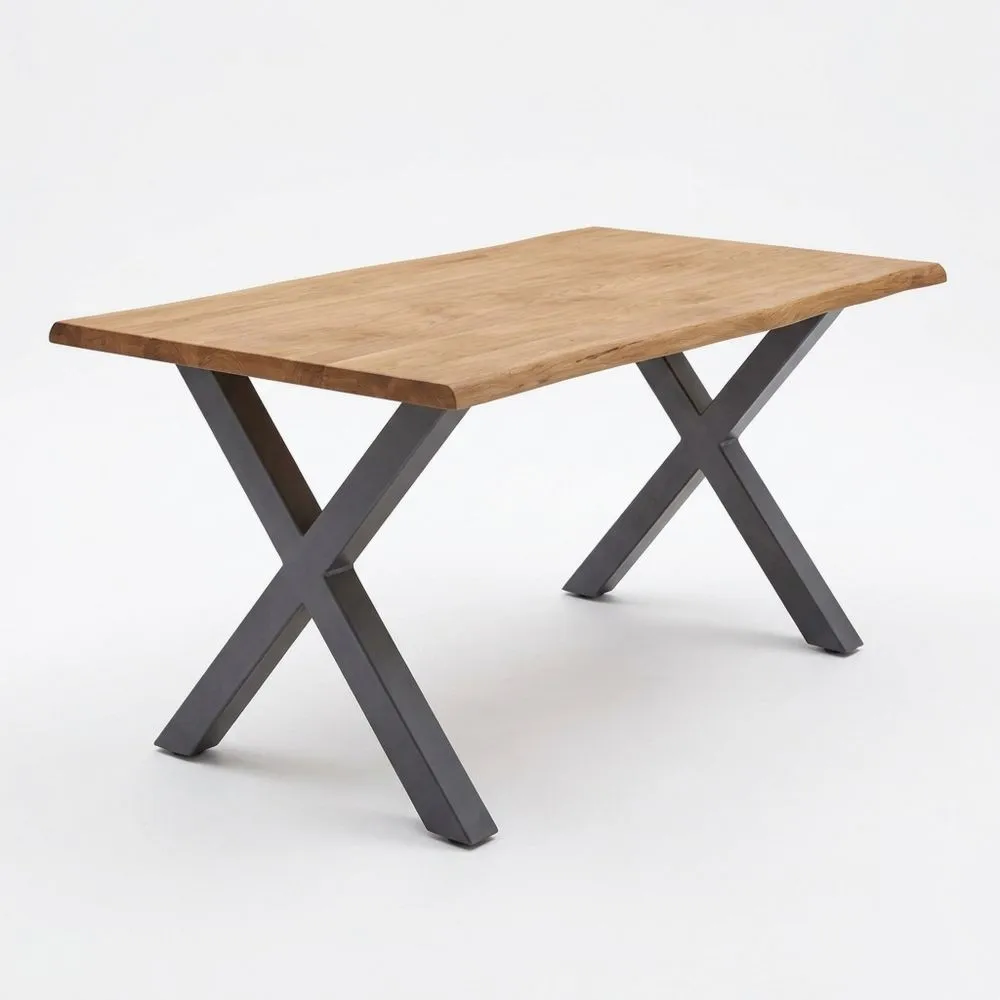 Mesa de comedor de madera de roble con patas cruzadas negras 180x100x76 cm