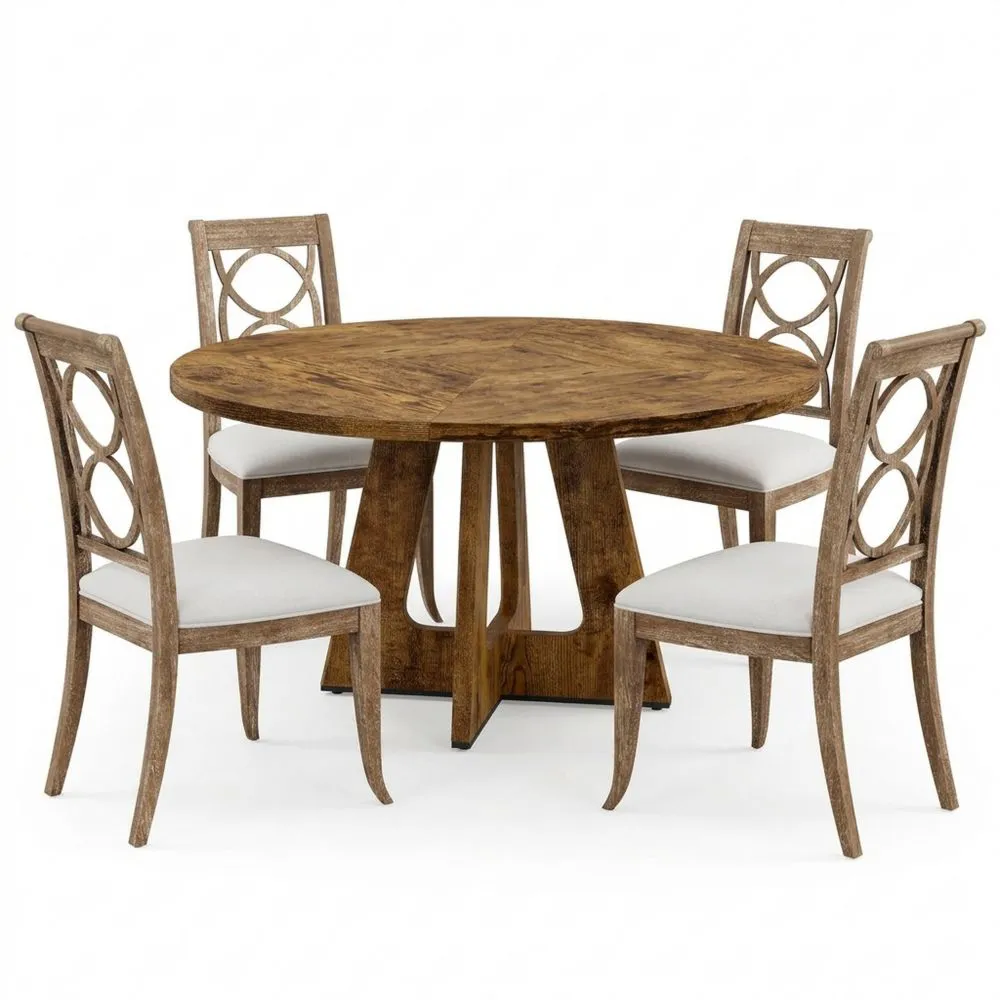 Mesa Redonda para Comedor de 120 cm, Resistente a Arañazos, Ideal para Cocina, Marrón Vintage