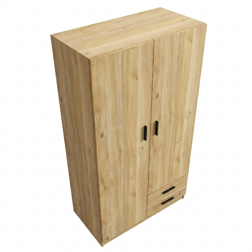 Armario de Madera Natural de 2 Puertas y 2 Cajones