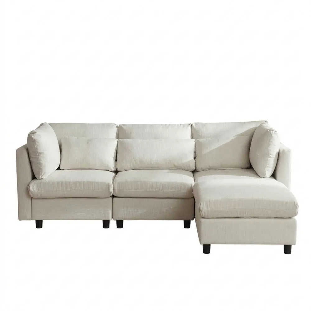 Sofá Cama Modular en L, 3 Plazas con Reposapiés, Extensible para Dormir, 5 Cojines, para Salón/Dormitorio/Apartamento, Lino Beige