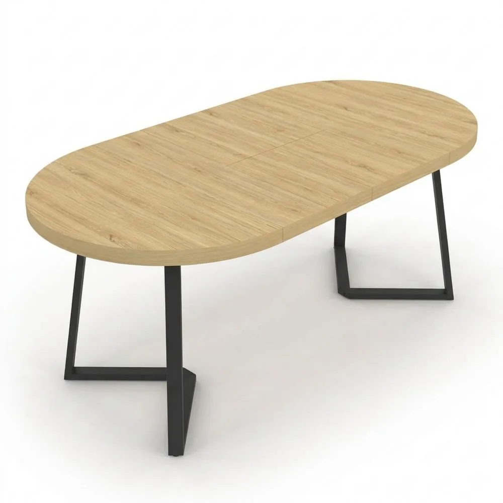 Mesa de Comedor Extensible Redonda para 4-10 Personas en Madera y Negro 110-200 cm