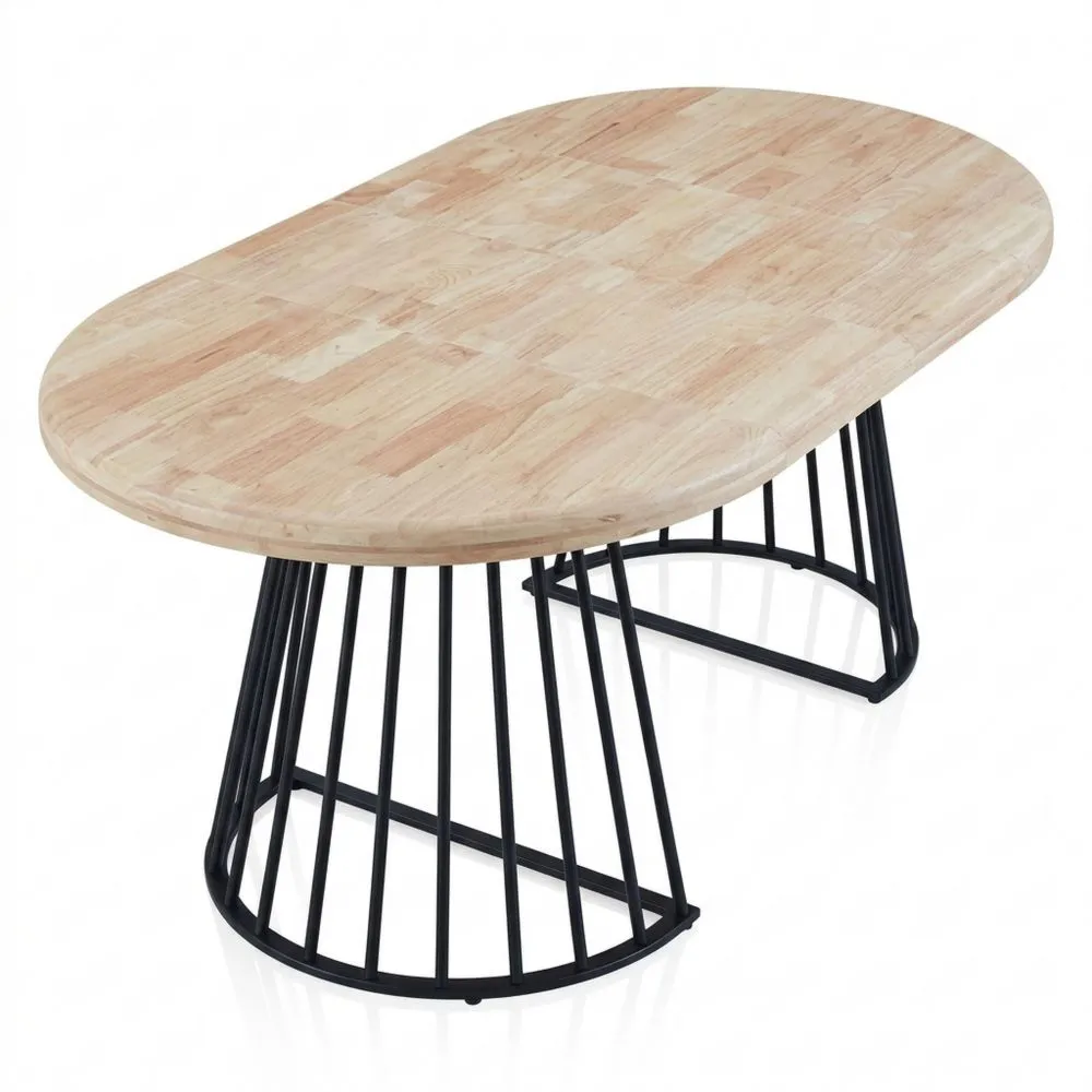 Mesa de comedor extensible redonda en roble y negro, secciones ajustables