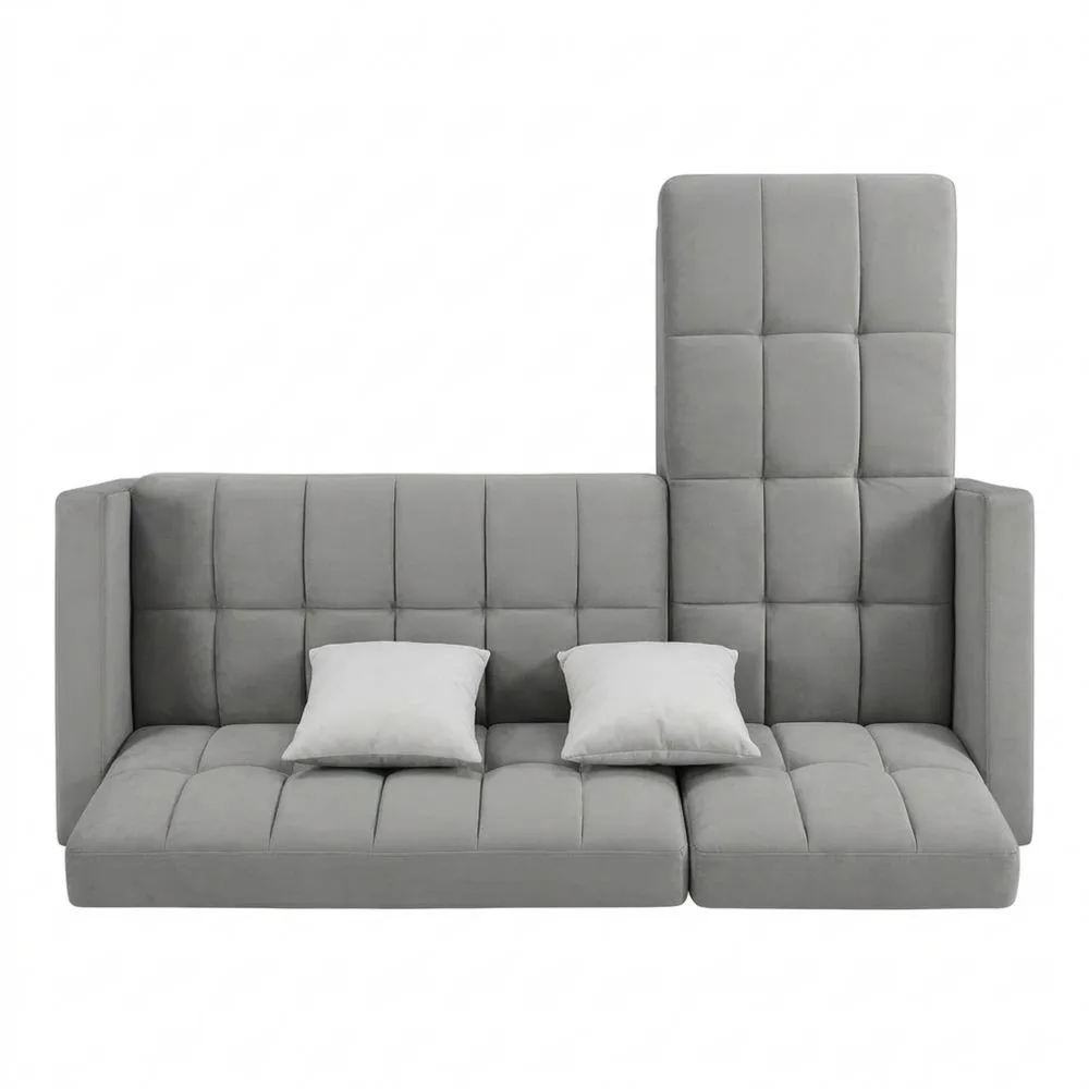 Sofá Cama de Esquina Reversible con Arcón, Sistema de Arrastre, Tapizado en Terciopelo Gris