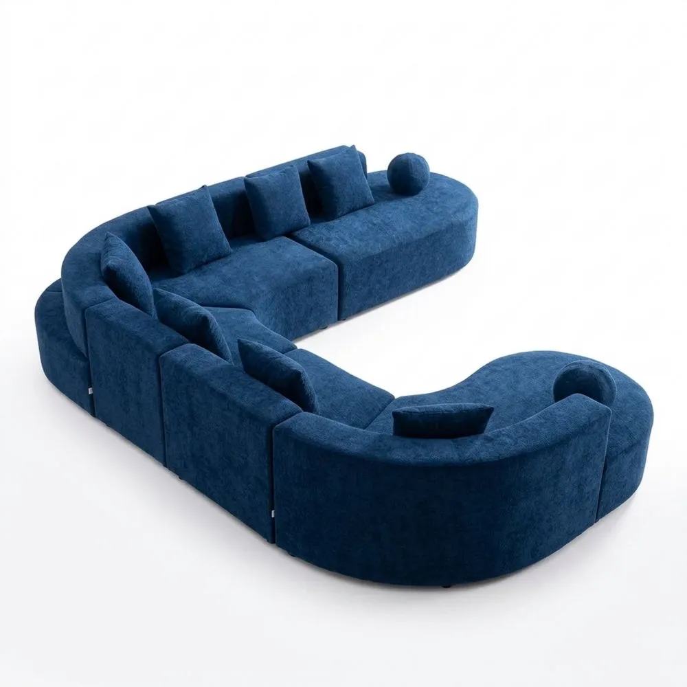 Sofá Rinconero en L de 5 Plazas, 327 cm, Completamente Comprimido, Tejido Chenille Azul