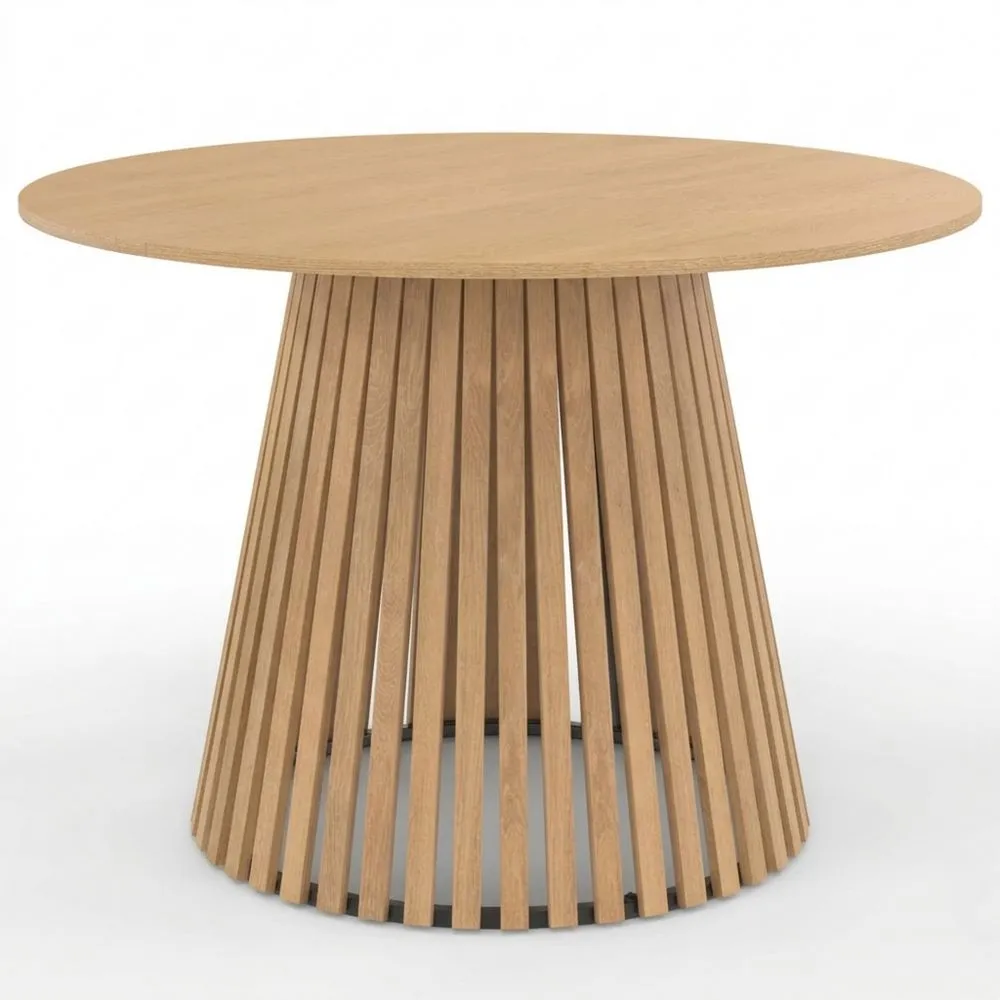 Mesa de comedor redonda para 6 personas con base y tablero de madera, 110 cm