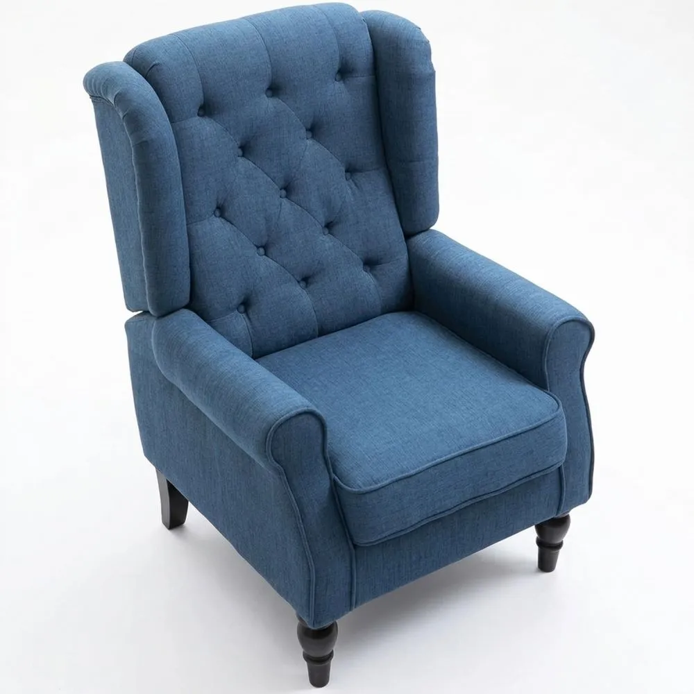 Sillón Moderno con Reposabrazos y Patas de Madera para Salón, Carga 160 kg, Azul