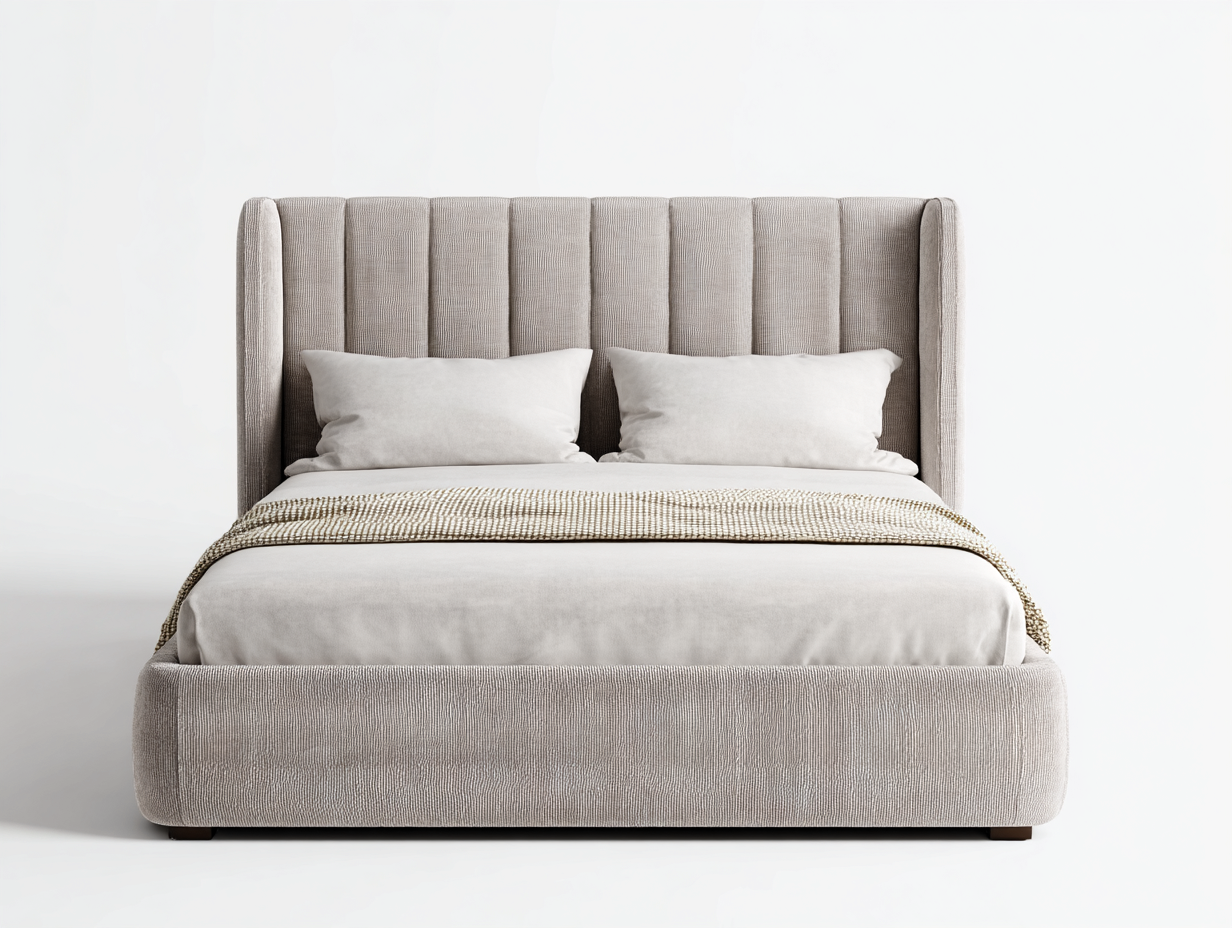 Lit double tapissé tissu 210x170x120 cm - beige clair - design contemporain-Mimiihouse