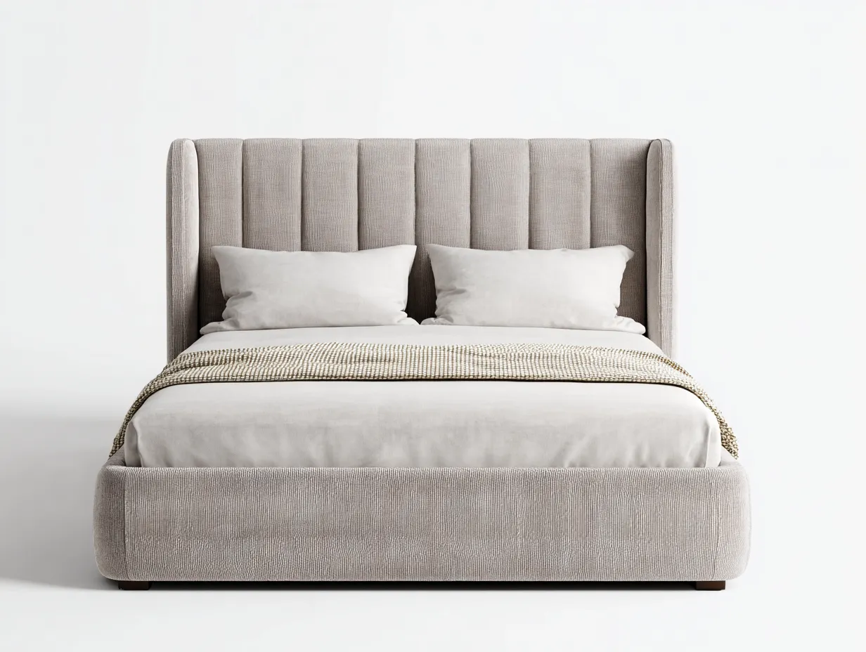 Lit double tapissé tissu 210x170x120 cm - beige clair - design contemporain-Mimiihouse