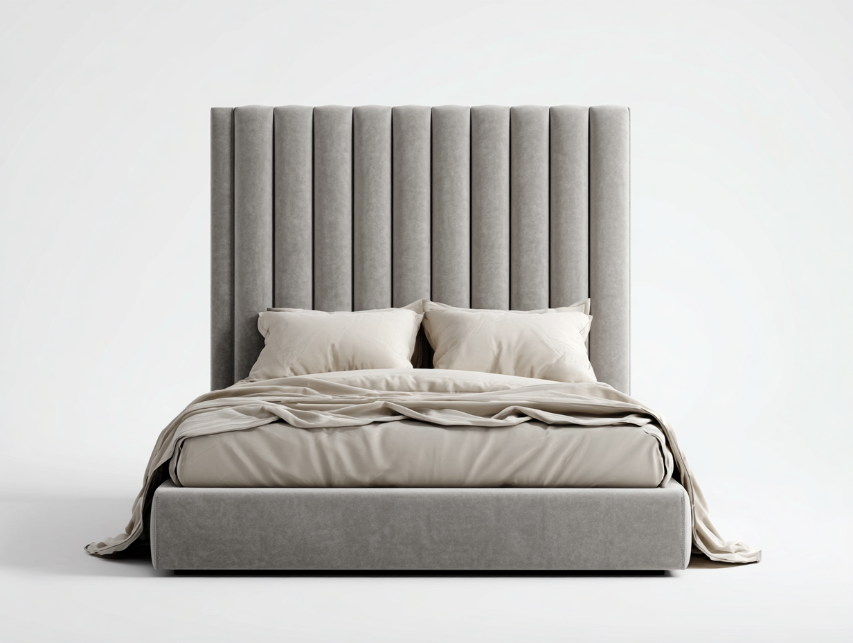 Lit double rembourré en tissu 200x160x110 cm - gris clair - design moderne-Mimiihouse