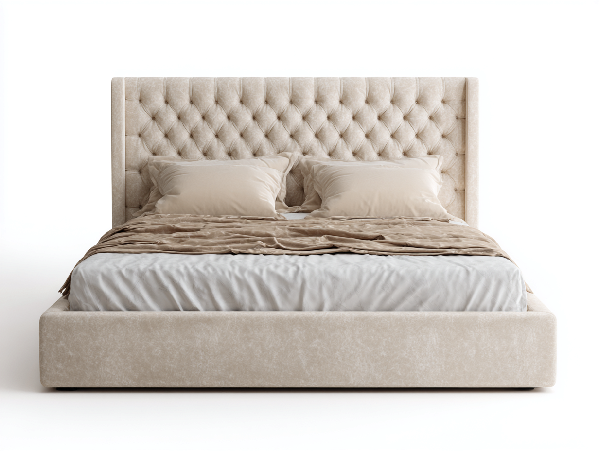 Lit double tapissé tissu 200x160x120 cm - Beige - Style capitonné pour chambre-Mimiihouse