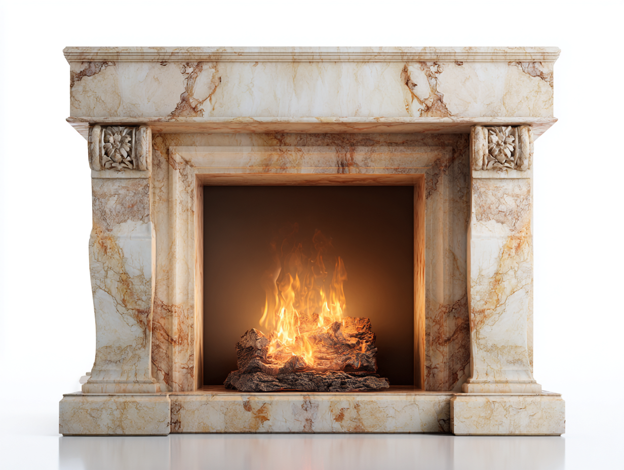 Cheminée électrique décorative encastrable effet flamme 120x35x105 cm - Beige marbré - Style cheminée classique pour intérieur-Mimiihouse