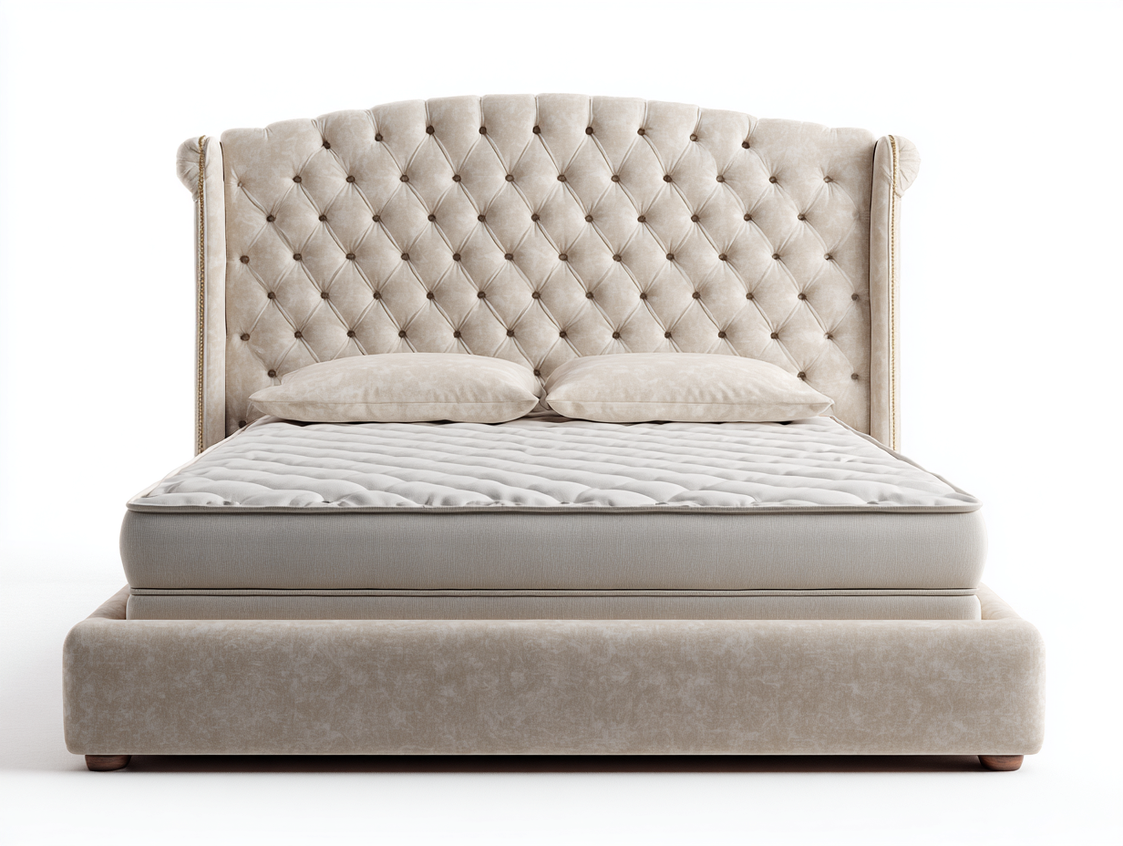 Lit double rembourré en tissu 210x170x120 cm - beige - design capitonné pour chambre-Mimiihouse