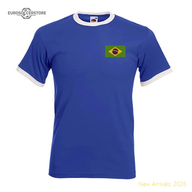 Pele Brazil Ringer Tee (blue)-The Soccer Shirt Hub