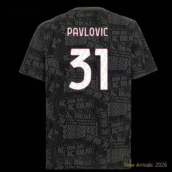 2025-2026 AC Milan ftblCulture Tee AOP (Black) (Pavlovic 31)-The Soccer Shirt Hub