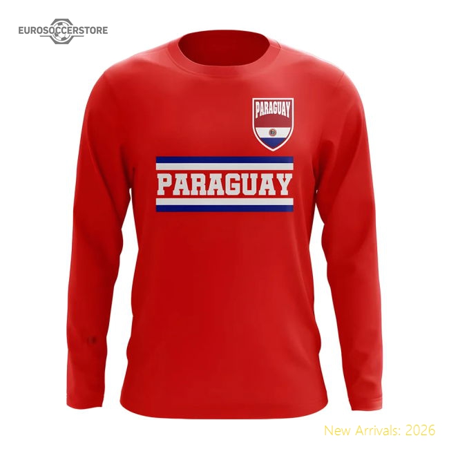 Paraguay Core Football Country Long Sleeve T-Shirt (Red)-The Soccer Shirt Hub