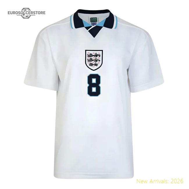 Score Draw England Euro 1996 Home Shirt (Gascoigne 8)-The Soccer Shirt Hub