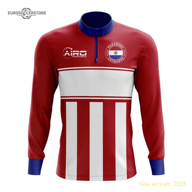 Paraguay Concept Football Half Zip Midlayer Top (Red-White)-The Soccer Shirt Hub
