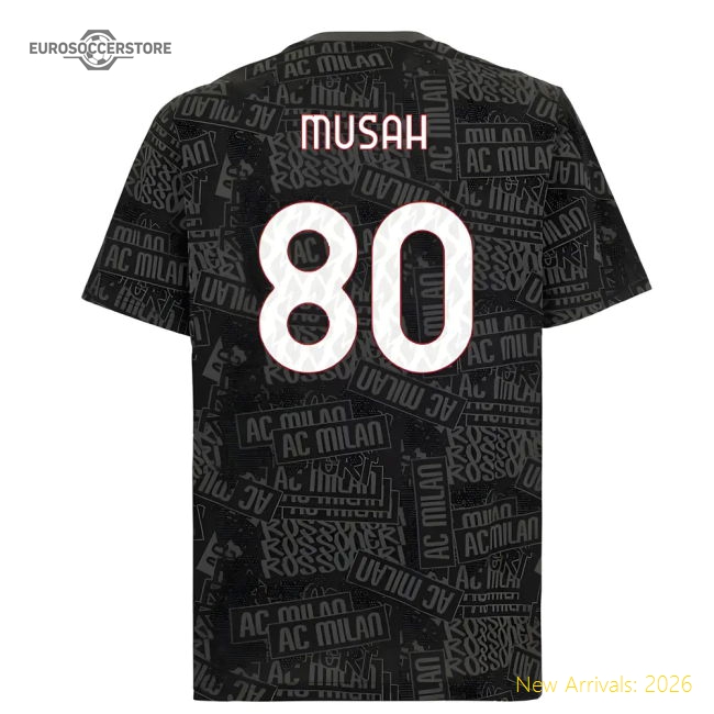 2025-2026 AC Milan ftblCulture Tee AOP (Black) (Musah 80)-The Soccer Shirt Hub