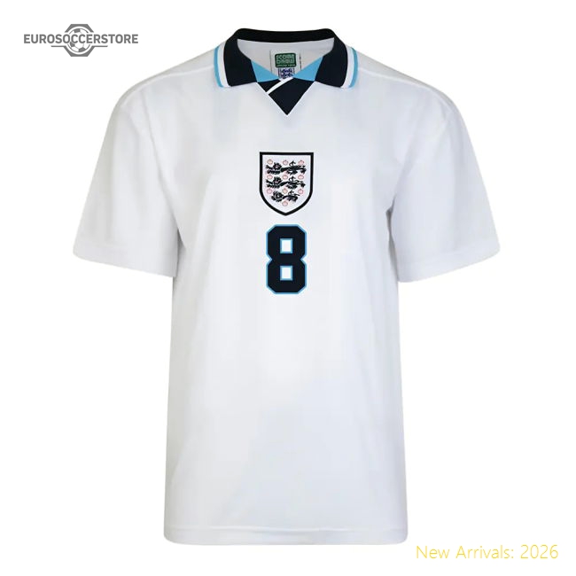 Score Draw England Euro 1996 Home Shirt (Gascoigne 8)-The Soccer Shirt Hub
