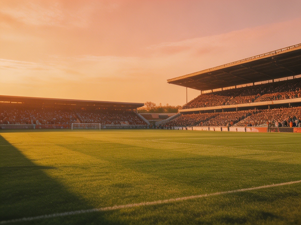 Nostalgic warm-toned photo of a stadium at dusk