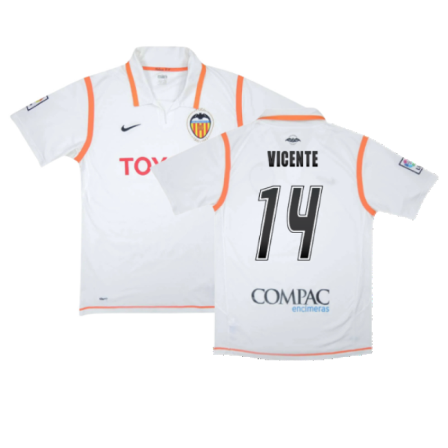 Valencia 2007-08 Home Shirt ((Excellent) S) (Vicente 14)-The Soccer Shirt Hub