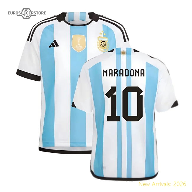 Argentina 2022 World Cup Winners Home Shirt - Kids (MARADONA 10)-The Soccer Shirt Hub