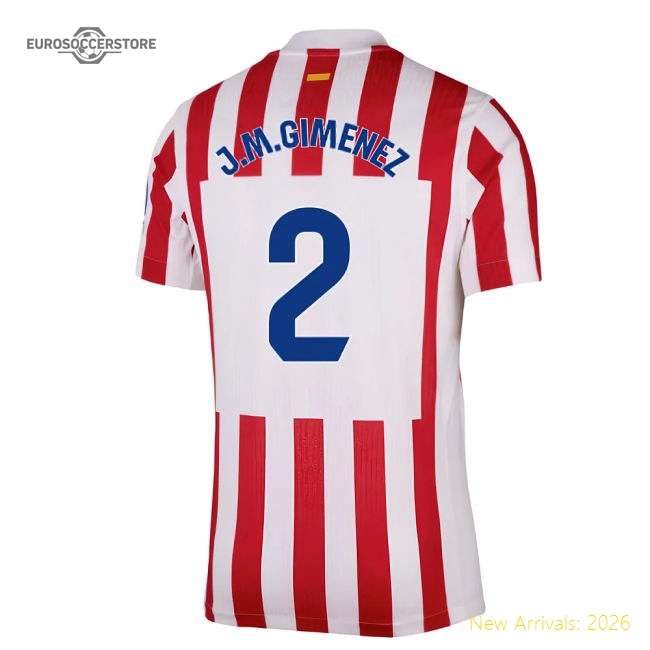 2025-2026 Atletico Madrid Home Authentic Shirt (J.M.Gimenez 2)-The Soccer Shirt Hub