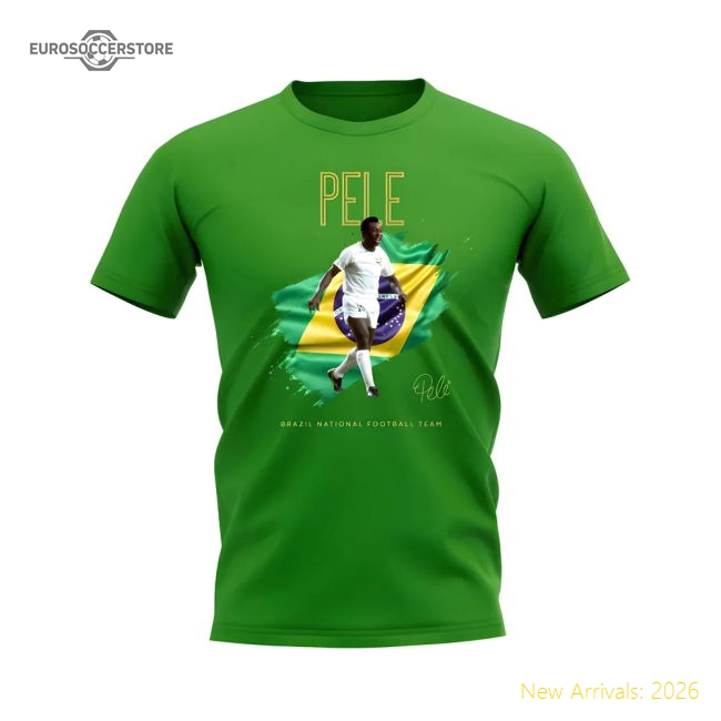 Pele Brazil Image T-Shirt (Green)-The Soccer Shirt Hub