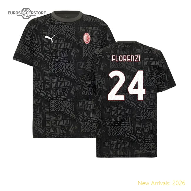 2025-2026 AC Milan ftblCulture Tee AOP (Black) (Florenzi 24)-The Soccer Shirt Hub