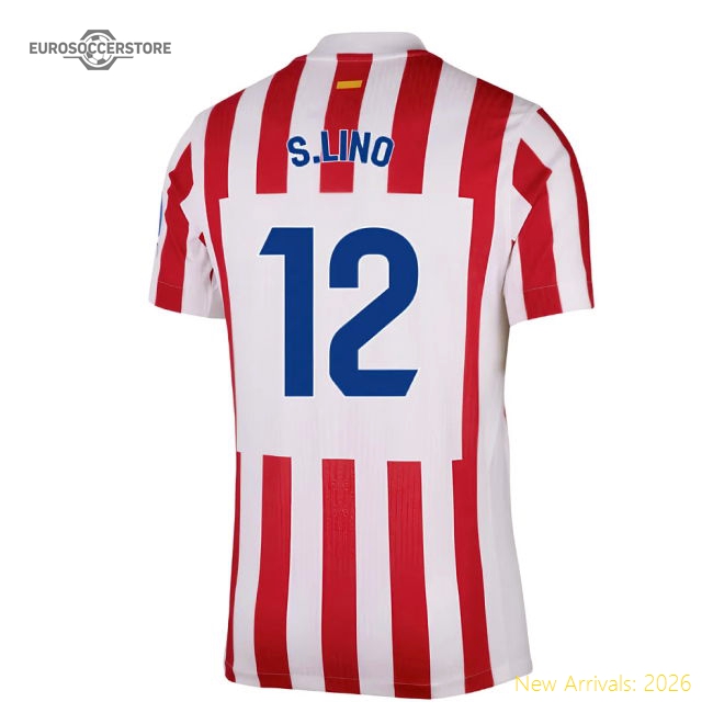 2025-2026 Atletico Madrid Home Authentic Shirt (S.Lino 12)-The Soccer Shirt Hub