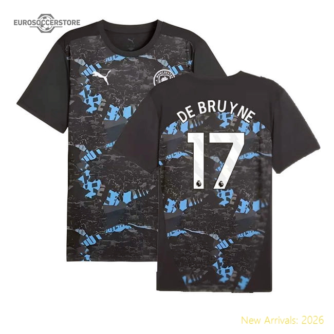 2024-2025 Man City Prematch SS Jersey (Strong Gray) (De Bruyne 17)-The Soccer Shirt Hub