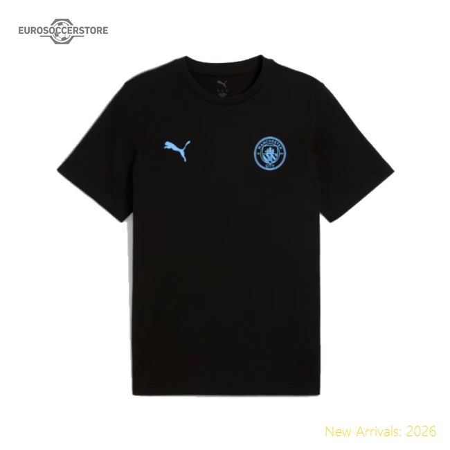 2025-2026 Man City FtblESS Tee (Black) (Haaland 9)-The Soccer Shirt Hub