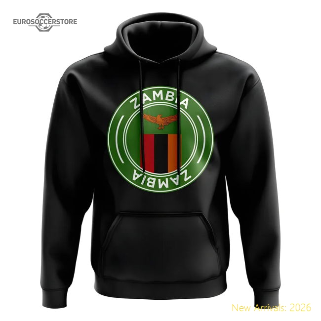 Zambia Football Badge Hoodie (Black)-The Soccer Shirt Hub