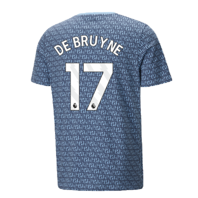 2024-2025 Man City ftblCulture Tee AOP (Navy) - Kids (De Bruyne 17)-The Soccer Shirt Hub