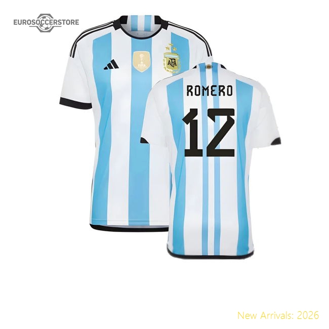 Argentina 2022 World Cup Winners Home Shirt (ROMERO 12)-The Soccer Shirt Hub
